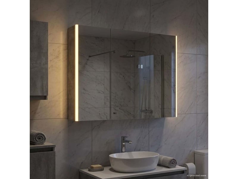 Armoire miroir salle de bain, meuble de rangement gris béton 103.5x15.5x70 cm - Conforama B