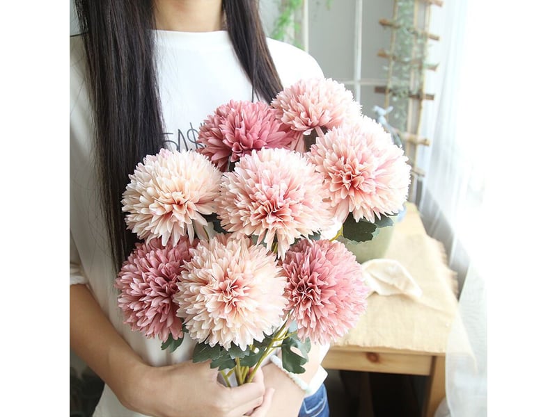  Petite boule artificielle chrysanthème branche unique petite boule chrysanthème affichage à la maison fleurs séchées simples et propres melaleuca chrysanthème petit frais (10 blanc)  - Conforama E