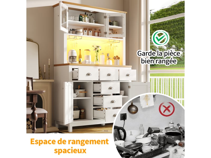  Meuble de cuisine muvano blanc 4 portes avec éclairage led, buffet haut 104 x 40 x 180 cm  - Conforama R