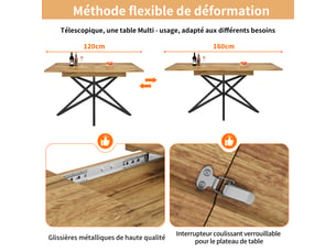 Table à manger extensible noyer,avec 4 chaises,design moderne, confort, solide - mdf et métal - 120-160x68cm