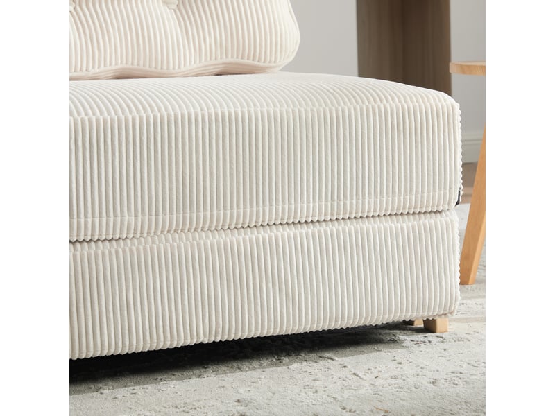  Fauteuil convertible lit simple beige - fauteuil scandinave avec pieds en bois clair et revêtement cord, idéal salon ou chambre  - Conforama W