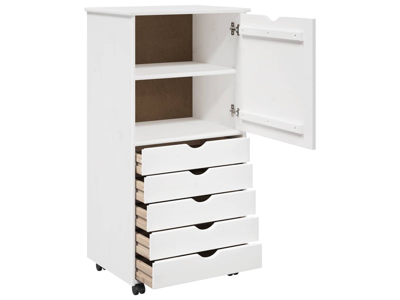  Caisson roulant de bureau, meuble de rangement 53 x 39 x 103 cm bois de pin massif blanc  - Conforama D