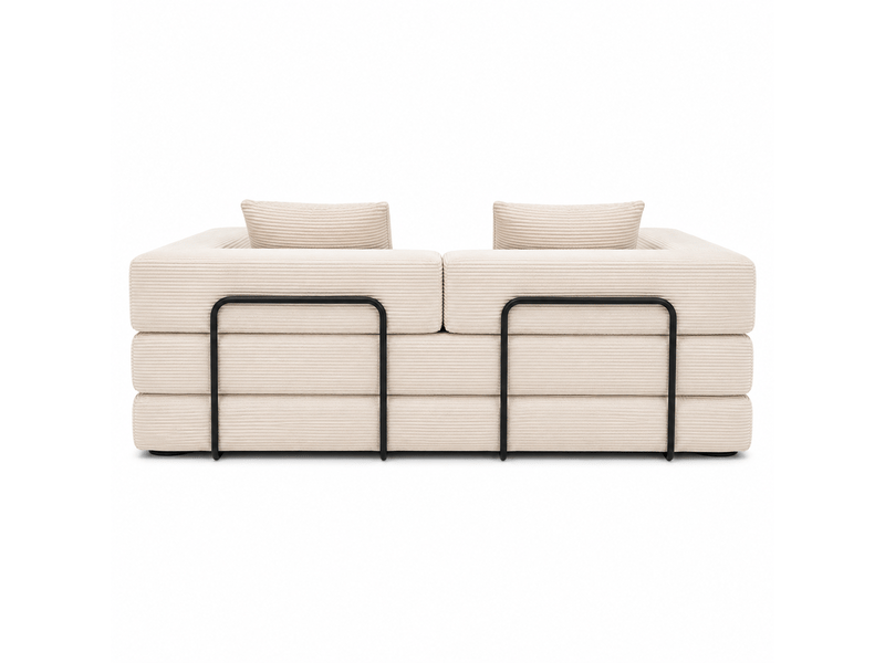  Canapé de sol corda, blanc, convertible en lit, coussins, accoudoirs, tissu velours côtelé  - Conforama D