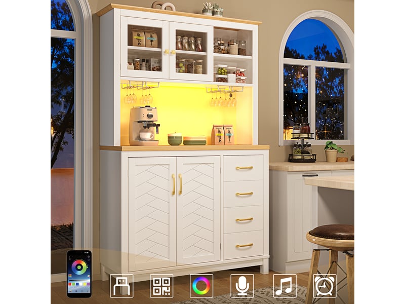  Meuble de cuisine muvano, buffet blanc en mdf avec led, 4 portes, 105,5 × 40 × 180 cm  - Conforama C