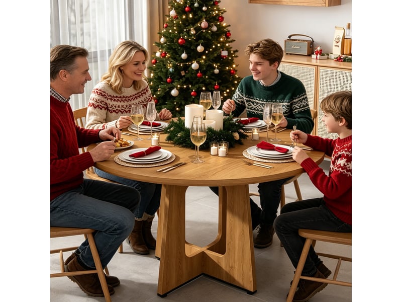 Table à manger ronde 120 cm, 4-6 personnes, plateau mdf effet chêne, table de cuisine et salle à manger - chêne - Conforama C
