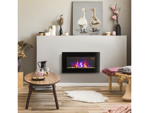 Cheminée électrique murale noire 2000 w avec flammes led 7 couleurs, minuterie et télécommande pour votre intérieur