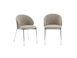 Lot de 2 chaises bois de peuplier teinté noyer. Acier chromé et tissu texturé taupe - paul