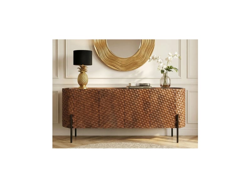  Buffet noara 178 cm en bois de manguier marron – 4 portes aux façades sculptées en alvéoles  - Conforama B