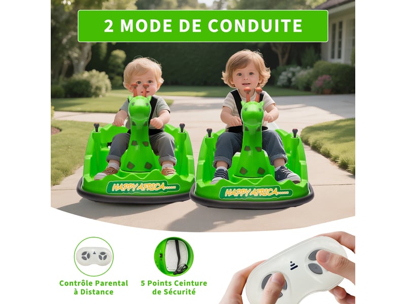  Voiture tamponneur pour enfant 6 v, rotation 360°, led, musique, télécommande, 2-5 ans, charge 30 kg – vert PTG_335XTHYW - Conforama B