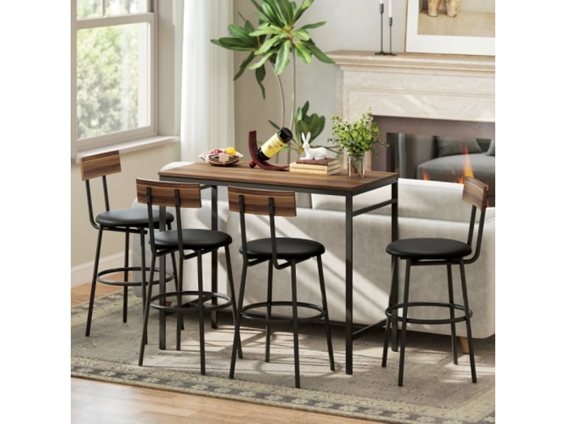  Table de bar 5 pièces avec 4 chaises – design industriel bois et acier – marron – cuisine &amp; salle à manger  - Conforama D
