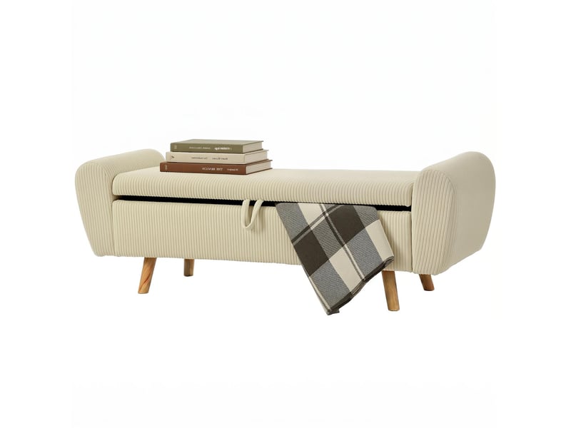  Banc coffre 2 places en velours côtelé avec accoudoirs beige 150x45x51 cm  - Conforama B