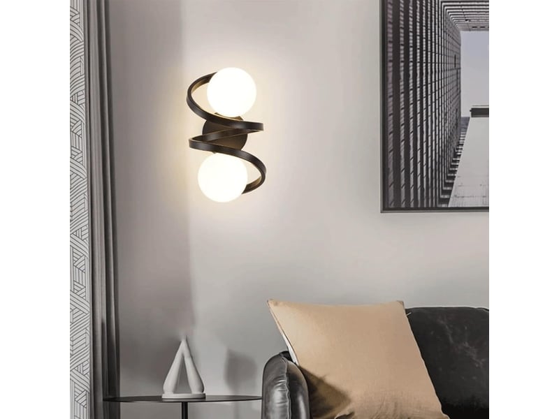 Applique murale moderne dorée à spirale, éclairage led avec 2 globes en verre noir  - Conforama C