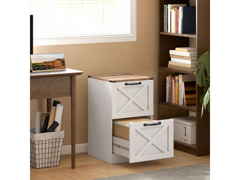  Caisson de bureau avec 2 tiroirs, dossiers suspendus pour formats lettrea4, 40x40x71cm, style rustique, blanc  - Conforama D