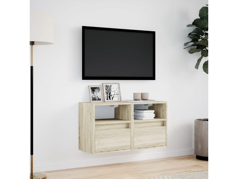  Lot de 2 meuble tv mural avec lumières led chêne sonoma 41x31x45 cm shl55614  - Conforama D
