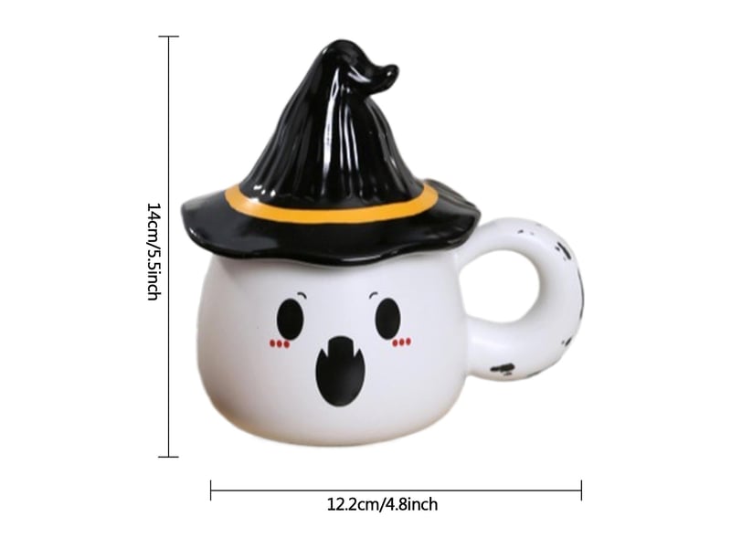  Mug en céramique avec couvercle, fantôme blanc, modèle 2  - Conforama E