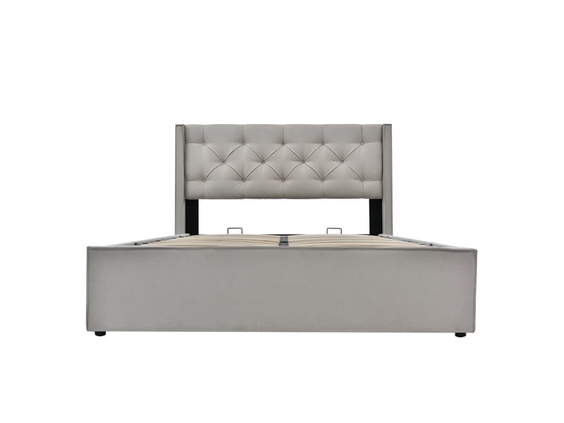  Lit 2 personnes 140x200 cm avec matelas, lit adulte avec sommier à lattes métalliques, gris clair, lit double hydraulique  - Conforama W