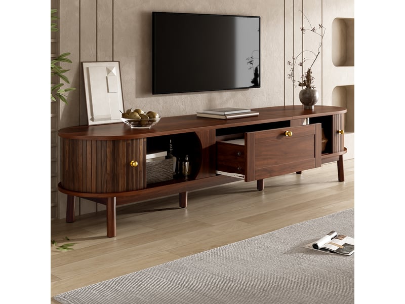  Meuble tv aspect noyer avec tiroirs de rangement, meuble bas de salon moderne, dimensions 170 × 39,5 × 38 cm pour votre salon  - Conforama C