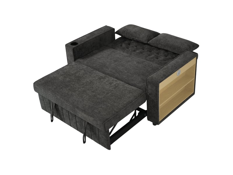  Canapé convertible modenvie 2 places avec rangement usb en chenille gris 140 x 137 x 84 cm  - Conforama A