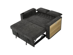 Canapé droit convertible MODENVIE 2 places Tissu gris avec coffre de rangement