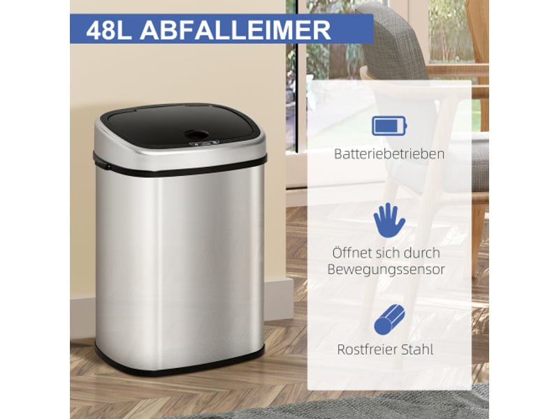  Poubelle automatique 48 l en inox avec capteur infrarouge, argentée, 40,5x29,5x68 cm  - Conforama B