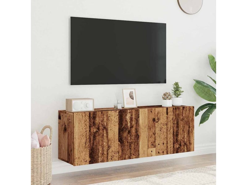 Lot de 2 meuble tv mural, meuble tv suspendu vieux bois 60x30x41 cm  - Conforama C