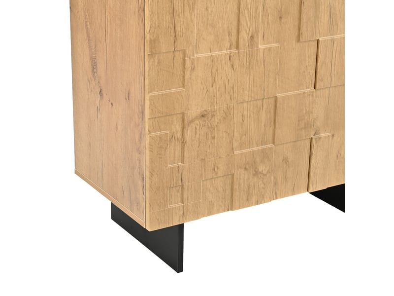  Buffet bas 140 x 40 x 70 cm avec 3 portes à ouverture par pression, 5 compartiments, mdf et panneaux de particules, coloris bois naturel  - Conforama E