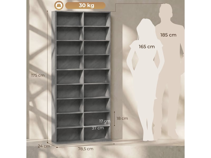  Rangements pour cd et dvd 18 compartiments 78,5x24x175cm gris clair  - Conforama E