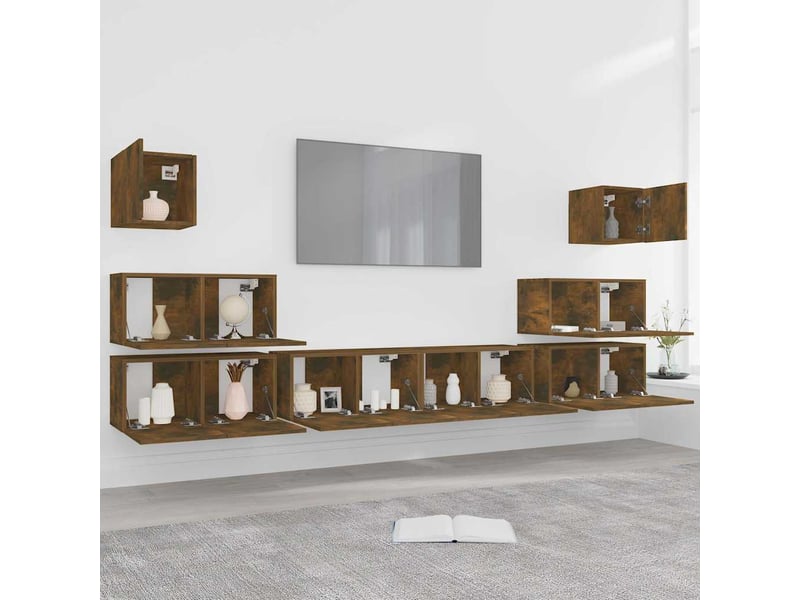  Ensemble de meubles tv 8 pcs chêne fumé bois d'ingénierie shl64310  - Conforama C