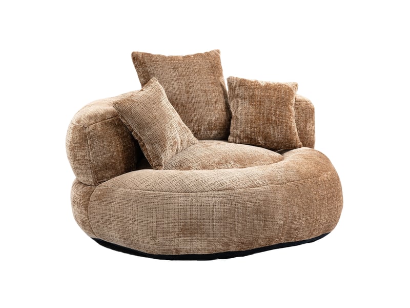  Fauteuil poire 1 place en chenille café avec dossier haut et 3 coussins  - Conforama A