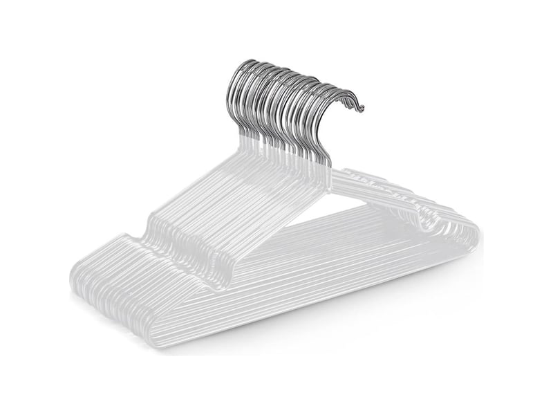  Lot de 20 cintres en métal blanc de haute qualité, recouverts de caoutchouc, mesurant 40 x 19,5 x 0,32 cm, peu encombrants et adaptés aux armoires.  - Conforama A