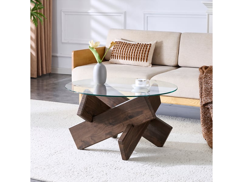 Table basse ronde mdf et verre 79 cm - Conforama B