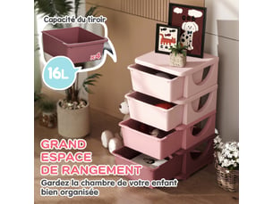 Organisateur de jouets pour enfants avec 4 tiroirs à 4 niveaux, boîtes de rangement en plastique, rose, 37 x 37 x 76 cm