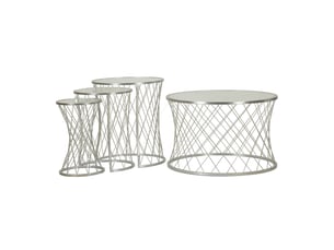 Set de 4 tables basses noah en fer et verre finition argent
