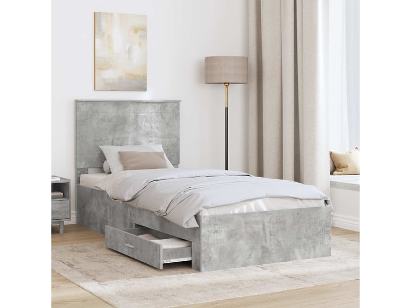  Lit simple- lit adulte -  cadre de lit gris béton 100 x 200 cm bois d'ingénierie  - Conforama B
