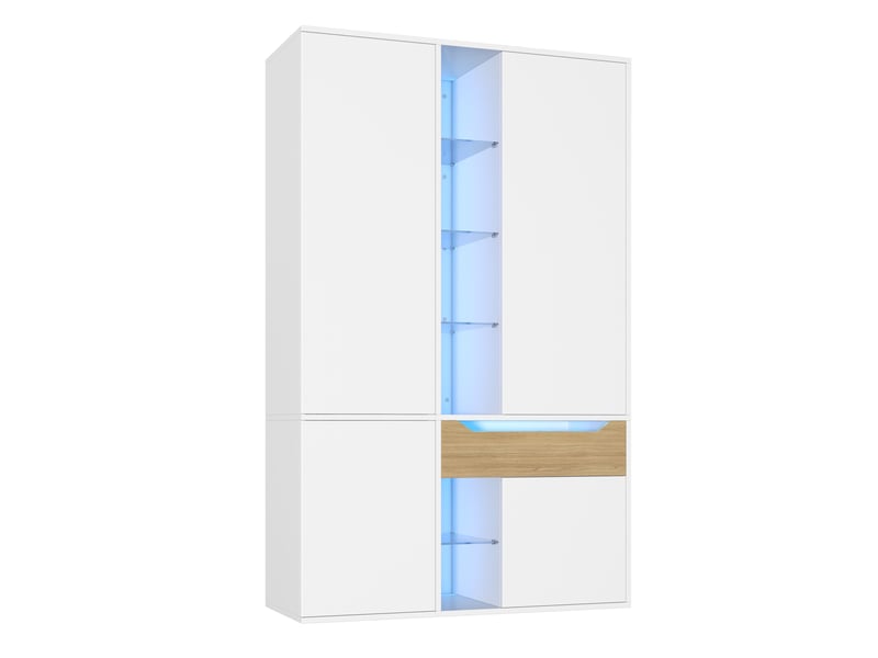 Armoire à portes battantes led avec vitrine 122x50x200 cm blanche - Conforama E