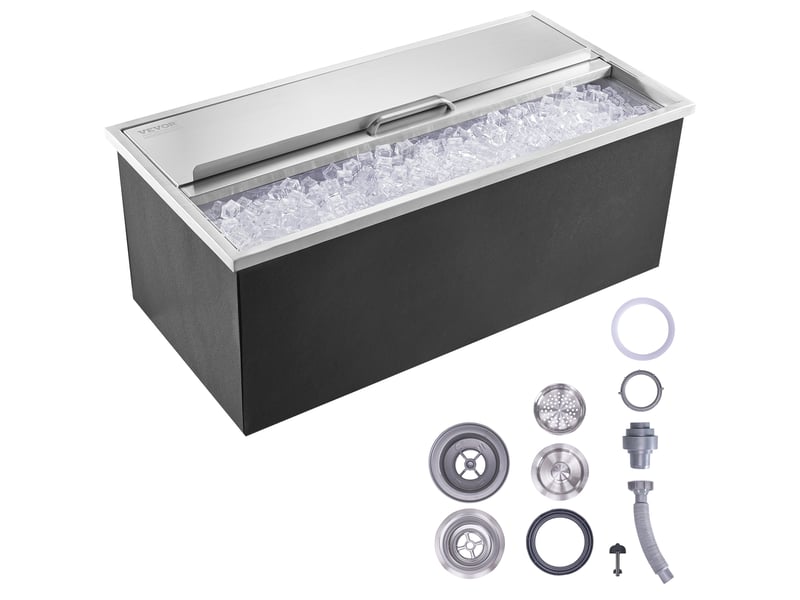 Vevor bac a glace encastrable 95,66 l 913x456x358 mm, boite isotherme pour glace en inox, avec couvercle coulissant, conservateur a glacons, pour boissons bieres fraiches cuisine exterieure bar - Conforama A