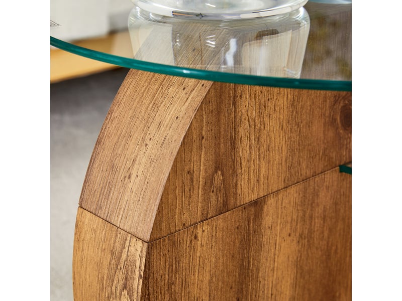  Table basse à plusieurs niveaux en verre trempé et mdf aspect bois, 89,9 x 69,9 x 43,2 cm  - Conforama W