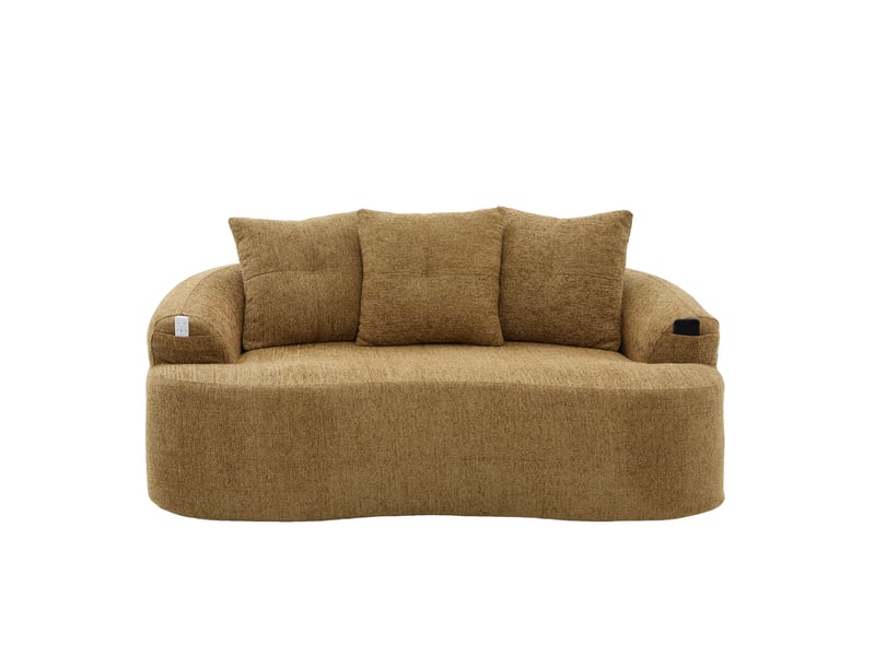  Canapé 2 places 164x92x60 cm, assise profonde en chenille jaune moutarde  - Conforama A