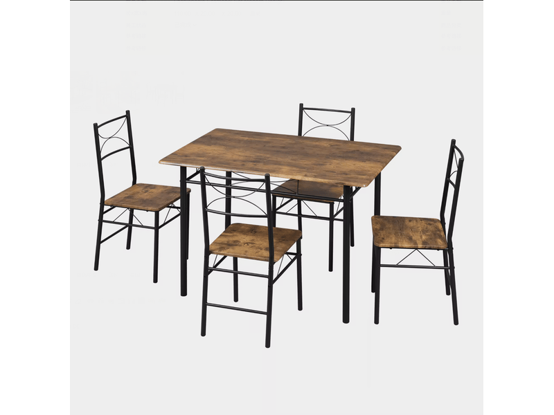  Ensemble table et 4 chaises 110x76x70 cm mdf métal marron rustique et noir  - Conforama A