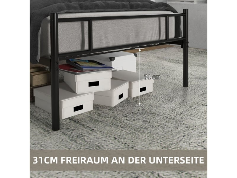  Lit simple 90 x 200 cm 31 cm cadre de lit tête et pied de lit acier noir  - Conforama E