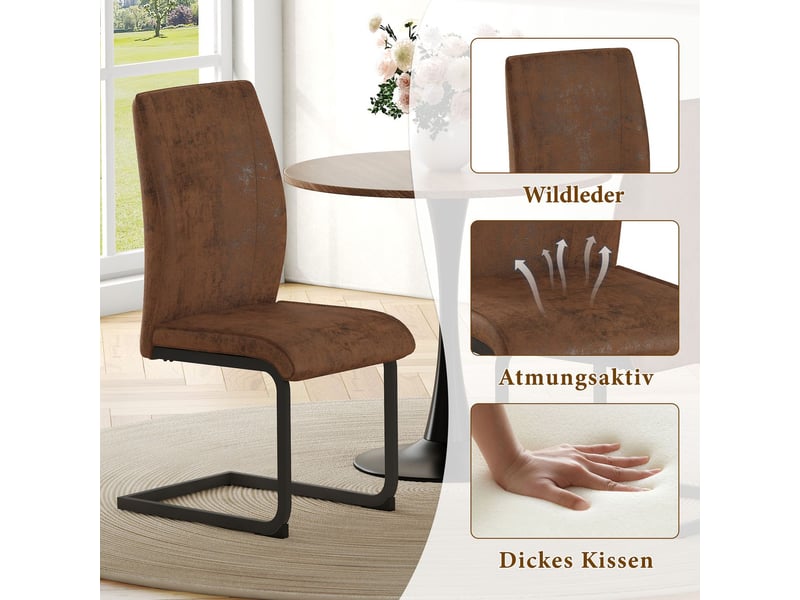  Lot de chaises 2 pièces en tissu technologique brun design ergonomique confort agréable pieds métal noir  - Conforama E
