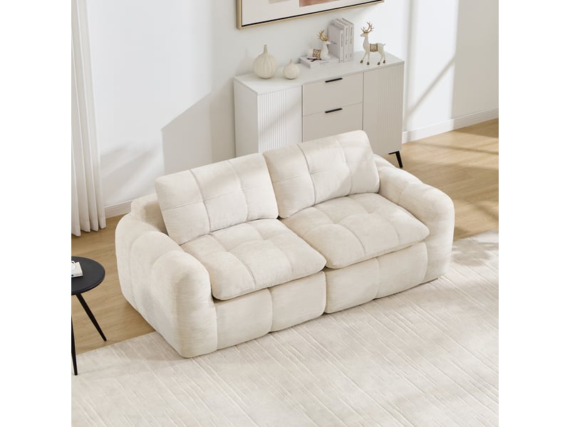 Canapé droit modulable 2 places en chenille beige – 194 x 97 x 68 cm Fay Lum - Conforama E