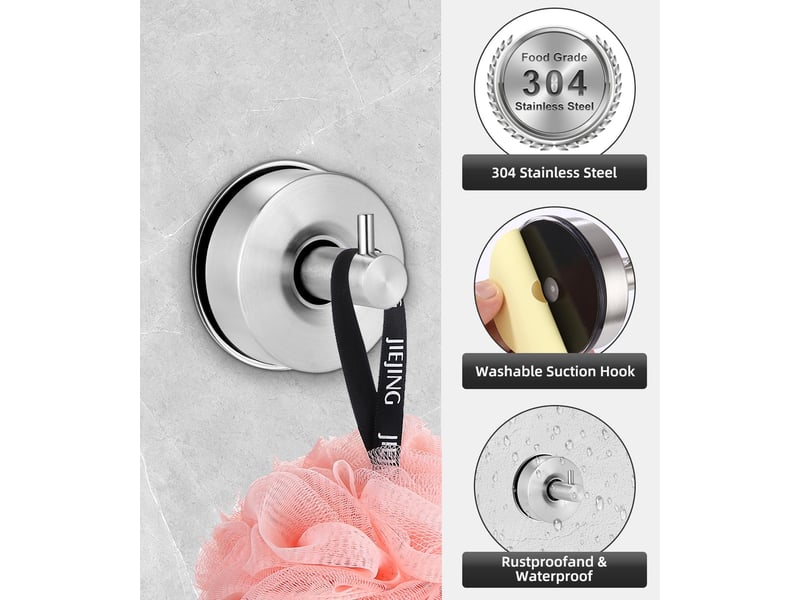 Lot de 2 crochets à ventouse en inox 304 extra-solides, fixation forte sans perçage pour verre et carrelage, rangement serviette salle de bain, gris - Conforama D
