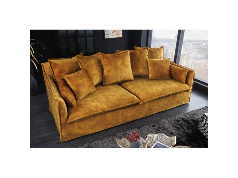  Canapé d'angle kalia – jaune moutarde – 4 places – angle réversible – en velours – contemporain  - Conforama C