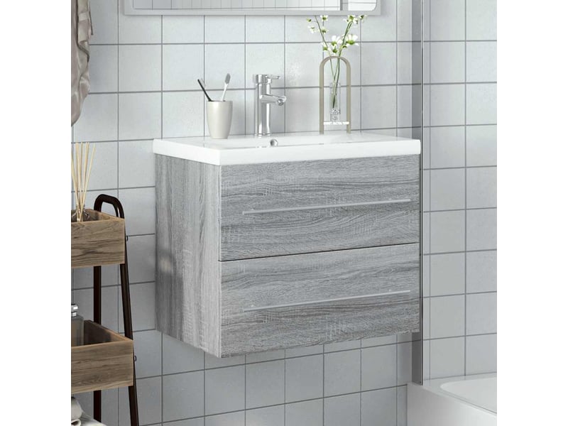 Armoire lavabo de salle de bain avec bassin intégré sonoma gris - Conforama C