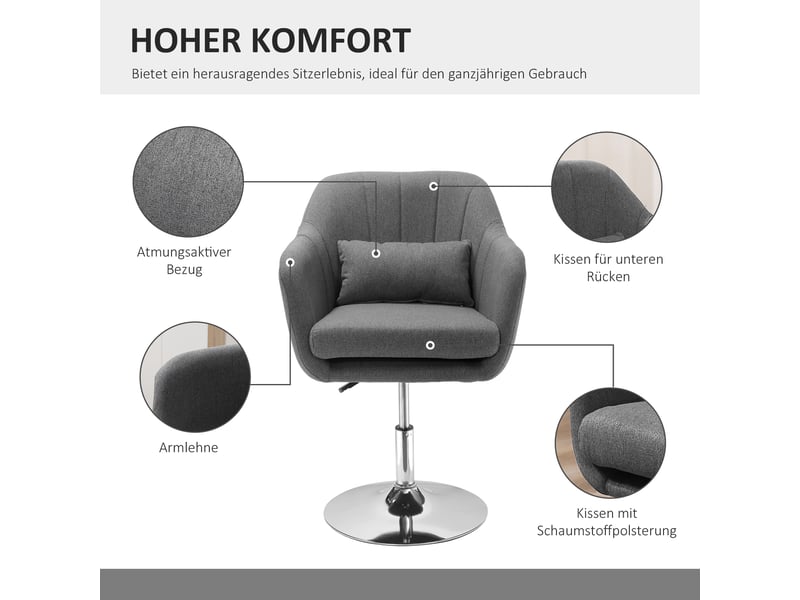  Chaise de bureau pivotante réglable en polyester gris foncé 60 x 60 x 79-91 cm  - Conforama D