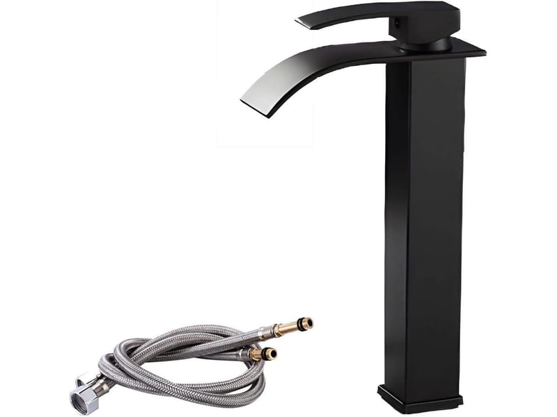  Robinet de salle de bain style cascade – mitigeur eau chaudeeau froide monotrou moderne – bec courbé – design haut – noir: 17 x 6 x 30,5 cm LJY4291LHY - Conforama B