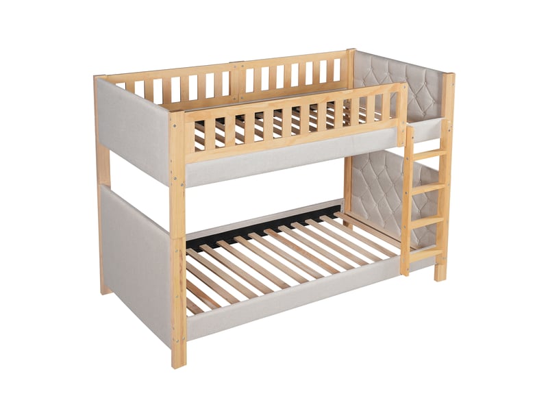  Lit superposé 90x200 cm gris bois avec échelle sécurisée à 4 marches, sommier à lattes inclus – idéal enfant ado  - Conforama A
