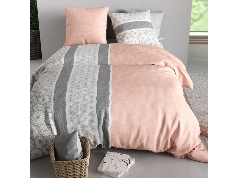  Parure housse de couette 240x220cm + 2 taies motif graphique rose et gris 100% coton - cleophée CLEOPHÉE - Conforama C