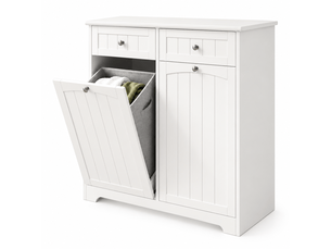 Meuble de salle de bain et buanderie sur pied 78x38x90 cm avec panier à linge basculant, 2 tiroirs, 2 sacs à linge amovibles, mdf - blanc